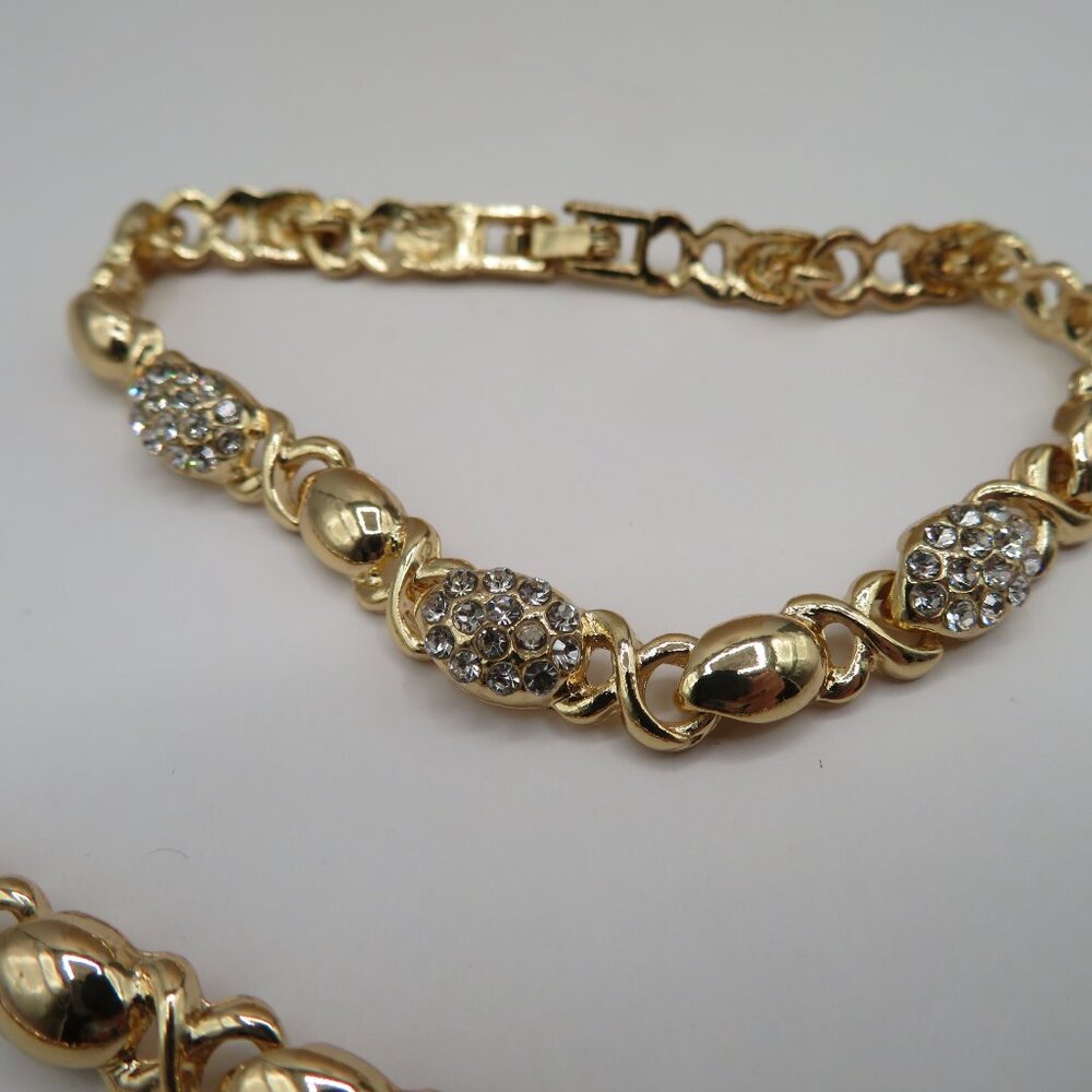 Gold Tone Rhinestone Necklace and Bracelet Set - Picture 8 of 14